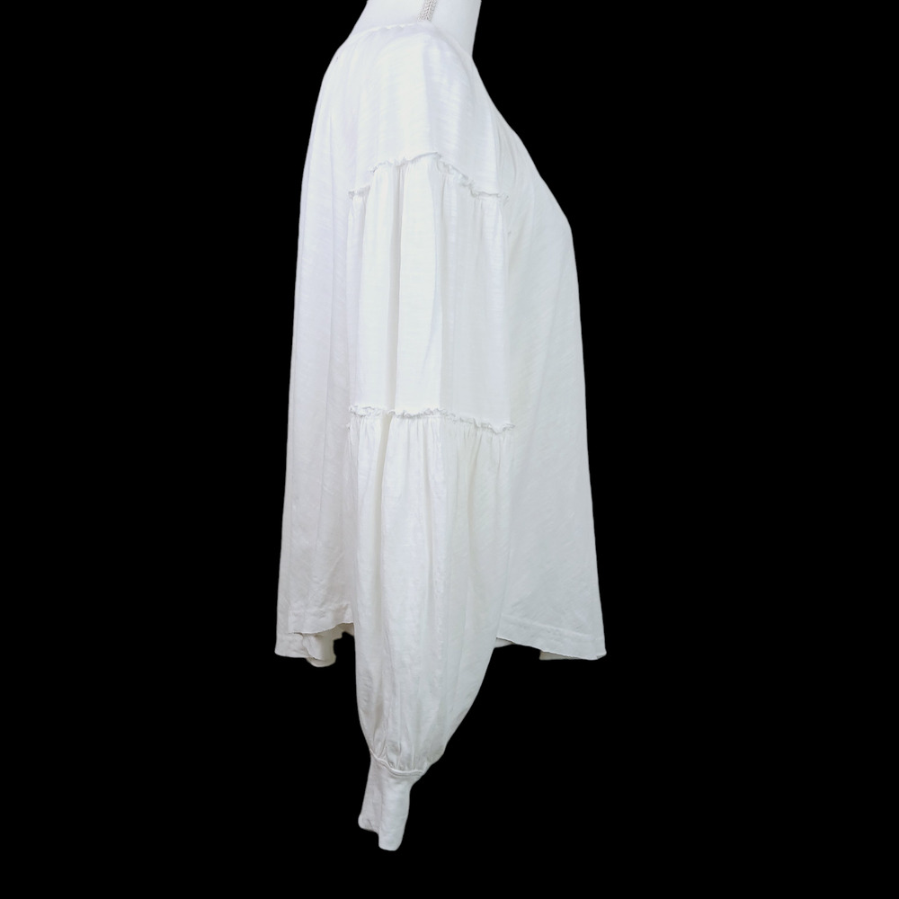 Free People SZ XS White Oversized Boatneck Cropped Cotton Tiered Sleeve Top - Picture 7 of 8